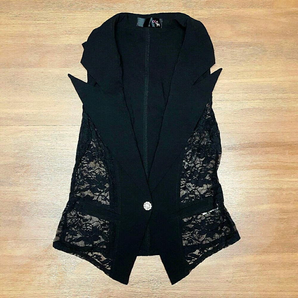 Black Lace Button Vest